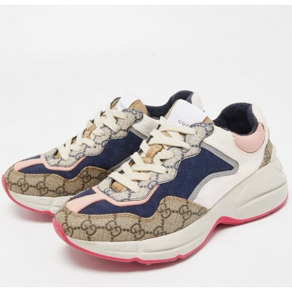 Gucci Women’s GG Rhyton Canvas Leather Low Top Sneakers Multicolor EU36 620185 - Picture 1 of 14